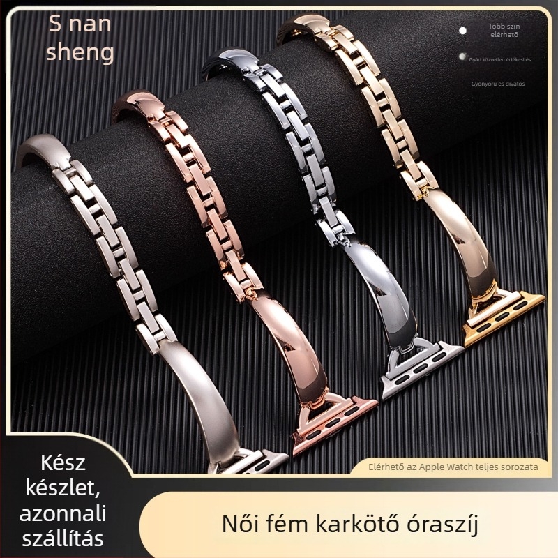 D-alakú fém karkötő Apple Watch 8/9/10-hez – 20 mm szélesség, 33 g tömeg, patentzár, divatos stílus