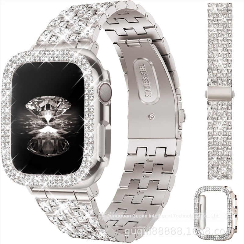 Apple Watchhoz készült fém óraszíj gyémánt-díszítéssel, pattintós csattal