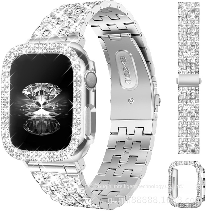 Apple Watchhoz készült fém óraszíj gyémánt-díszítéssel, pattintós csattal