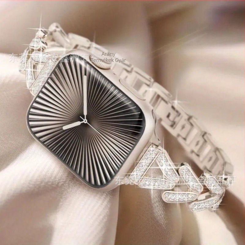 Apple Watchhoz illő szíj búzaszem alakú és V alakú pavé gyémántokkal, láncos stílusú karkötő