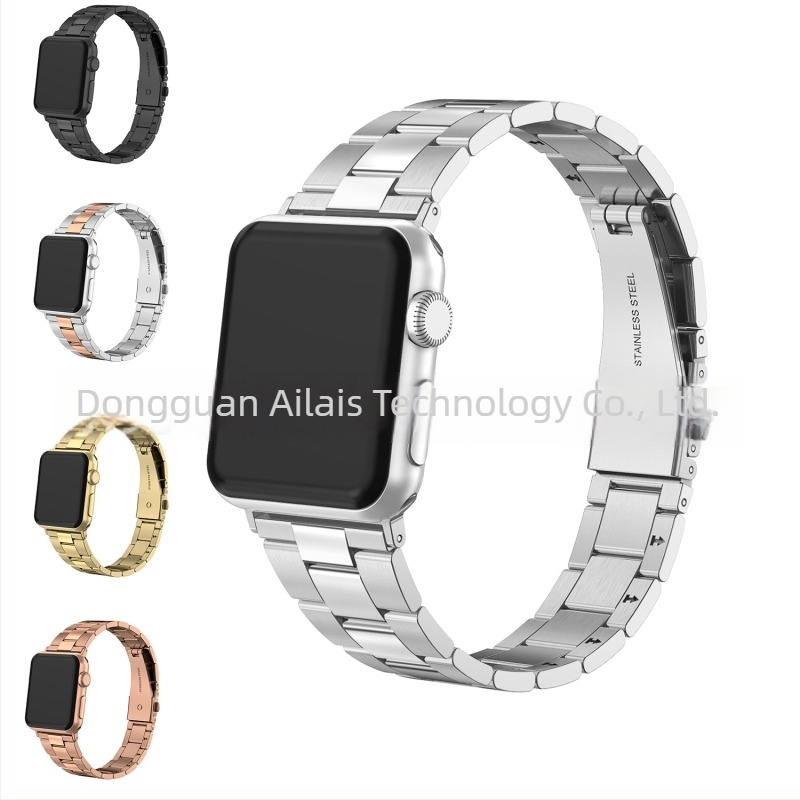 Apple Watch rozsdamentes acél szíj, keskeny kivitel, három gyöngyös díszítés, eszköz nélküli hosszúság állítás