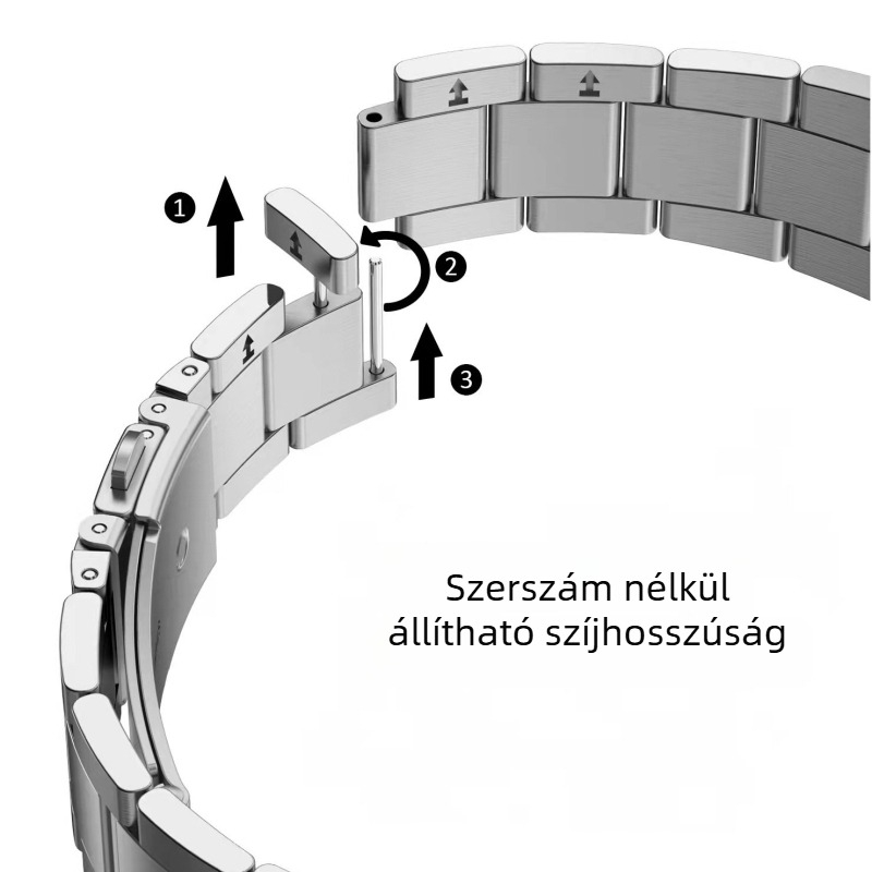 Apple Watch rozsdamentes acél szíj, keskeny kivitel, három gyöngyös díszítés, eszköz nélküli hosszúság állítás