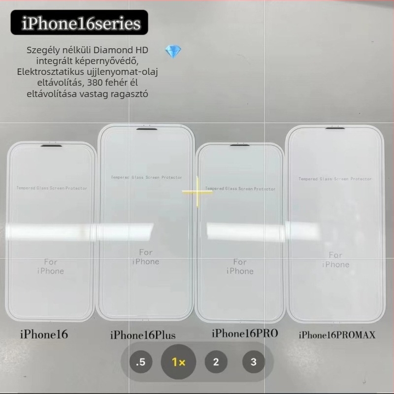 iPhone 17 Pro Edges nélküli gyémánt bevonatú edzett üveg kijelzővédő, IP16Plus, integrált porvédelmi, teljesen átlátszó