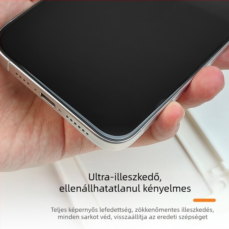 iPhone 17 Pro Edges nélküli gyémánt bevonatú edzett üveg kijelzővédő, IP16Plus, integrált porvédelmi, teljesen átlátszó