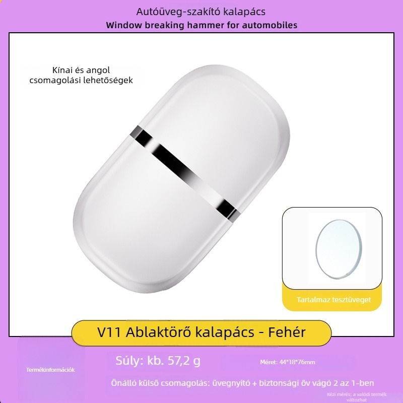 Mini hordozható autóbiztonsági kalapács üvegvágóval, kétfunkciós, fémből, testreszabható, súly 116 g