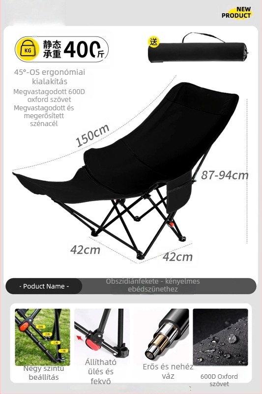 Moon Chair - Kültéri összecsukható szék, szénacél váz, négy pozícióban állítható háttámla, pamut párnázás, hordozható kemping/strand szék