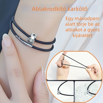 Wolfram acél karkötő elasztikus visszahúzható zsinórral — vészhelyzeti kilépő eszköz és ablakbetörő (105 g)