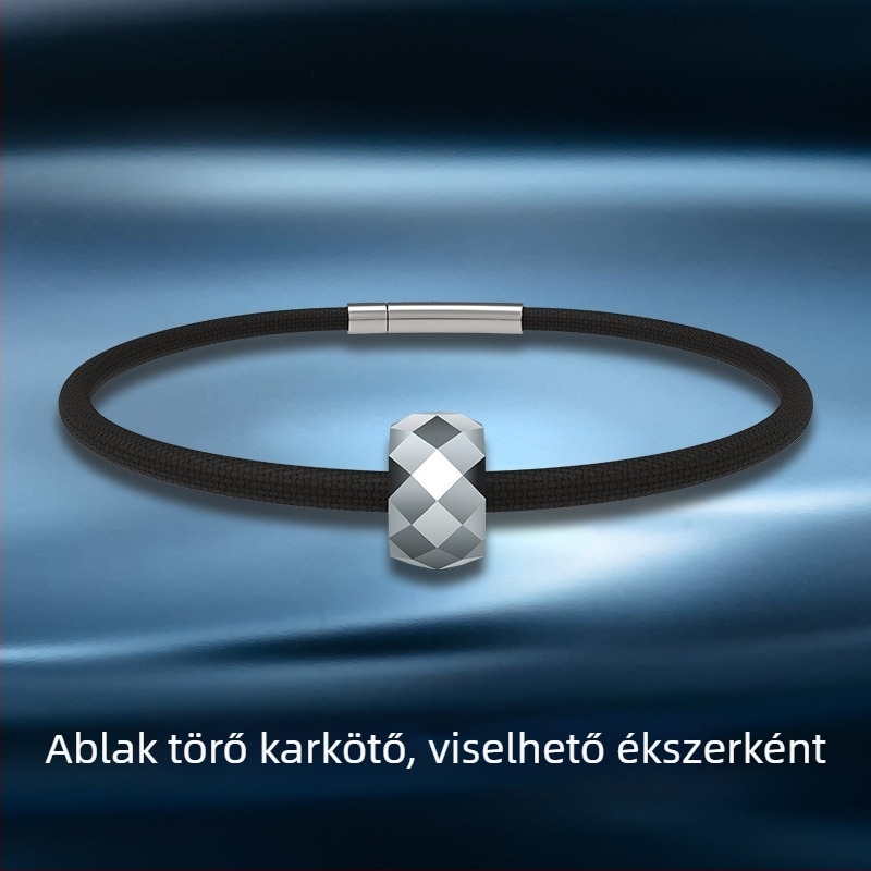 Wolfram acél karkötő elasztikus visszahúzható zsinórral — vészhelyzeti kilépő eszköz és ablakbetörő (105 g)