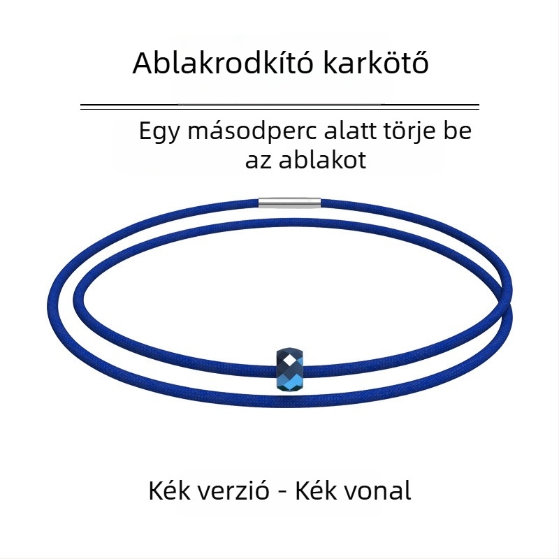 Wolfram acél karkötő elasztikus visszahúzható zsinórral — vészhelyzeti kilépő eszköz és ablakbetörő (105 g)