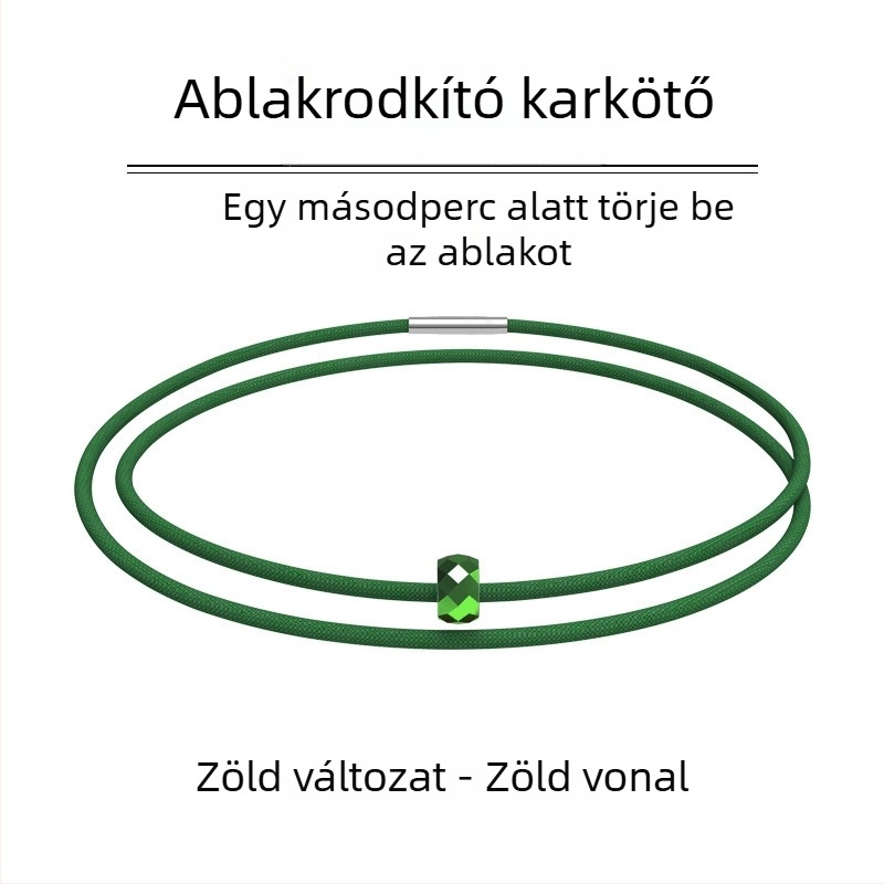 Wolfram acél karkötő elasztikus visszahúzható zsinórral — vészhelyzeti kilépő eszköz és ablakbetörő (105 g)