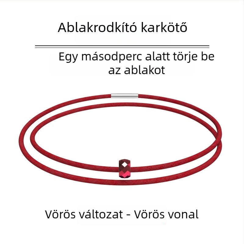 Wolfram acél karkötő elasztikus visszahúzható zsinórral — vészhelyzeti kilépő eszköz és ablakbetörő (105 g)