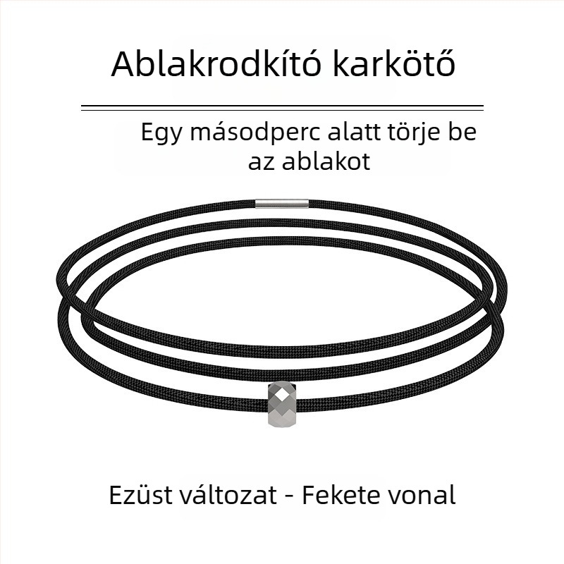 Wolfram acél karkötő elasztikus visszahúzható zsinórral — vészhelyzeti kilépő eszköz és ablakbetörő (105 g)