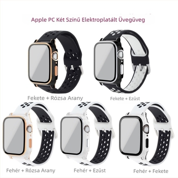 KEMOKA Apple Watch integrált szíj Series 4–6 és SE kompatibilis, két tónusú elektroplakált PC, edzett fólia és szilikon védőtok