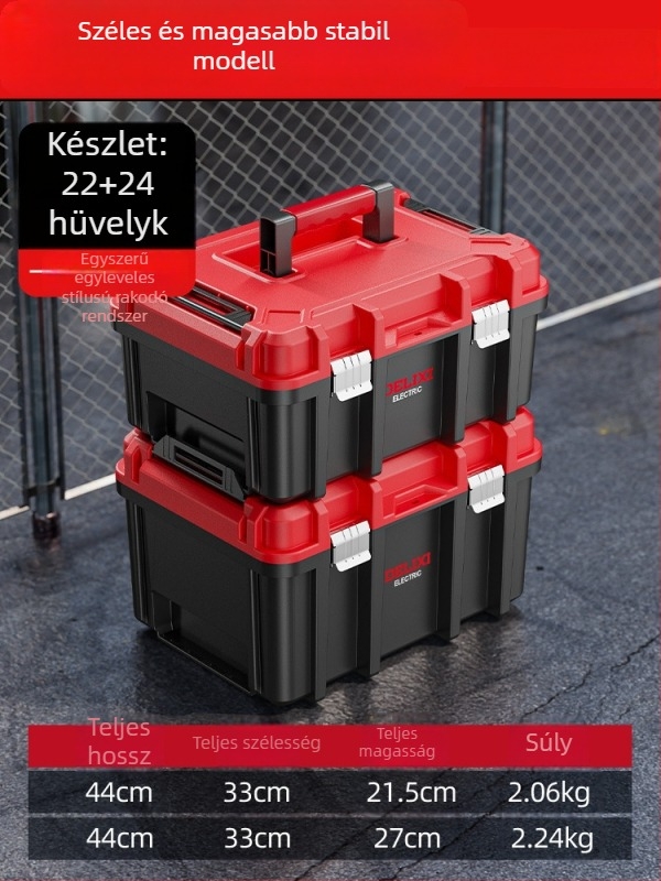Delixi műanyag szerszámtároló doboz – hordozható villanyszerelő eszköztároló, multifunkcionális, megerősített műanyag