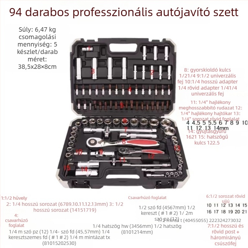 Yuda autószerszám-készlet, krom-molibden acél, mechanikai karbantartás, autó- és otthoni karbantartás, gépjavítás