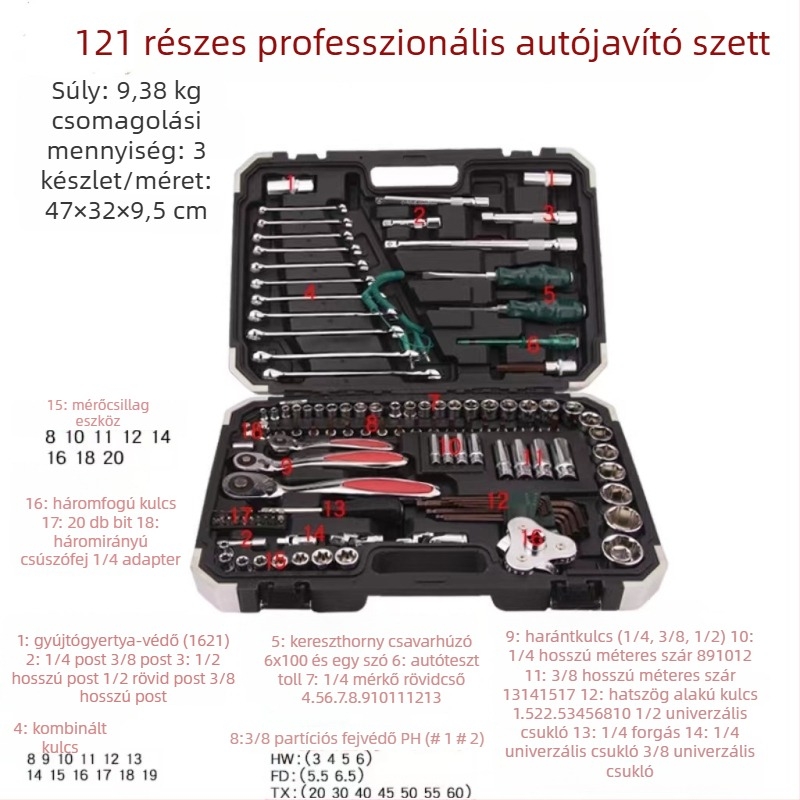 Yuda autószerszám-készlet, krom-molibden acél, mechanikai karbantartás, autó- és otthoni karbantartás, gépjavítás