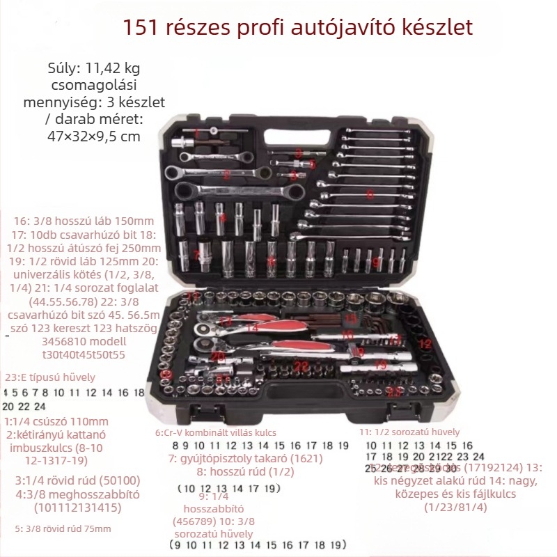 Yuda autószerszám-készlet, krom-molibden acél, mechanikai karbantartás, autó- és otthoni karbantartás, gépjavítás