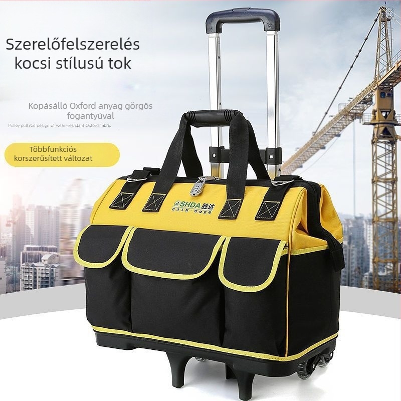 Kerekes szerszámos táska vászonból, megerősített konstrukció, nagy kapacitás, kopásálló, villanyszerelőknek