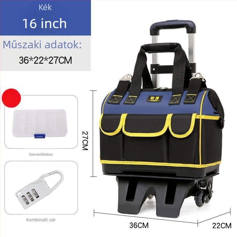 Kerekes szerszámos táska vászonból, megerősített konstrukció, nagy kapacitás, kopásálló, villanyszerelőknek