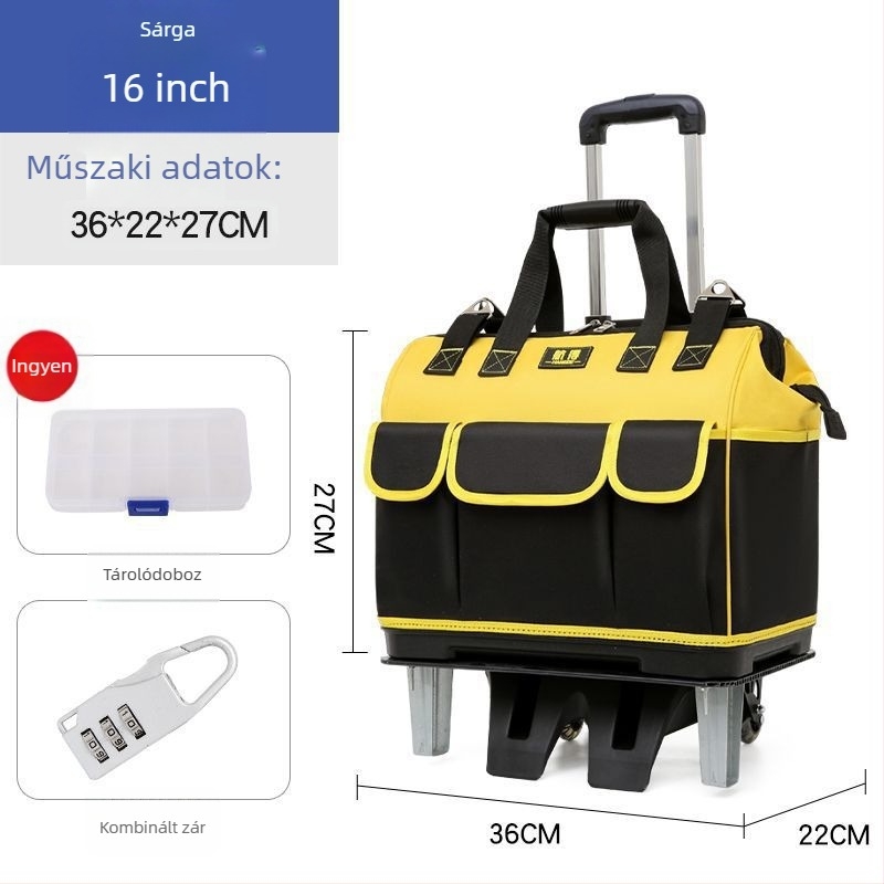 Kerekes szerszámos táska vászonból, megerősített konstrukció, nagy kapacitás, kopásálló, villanyszerelőknek