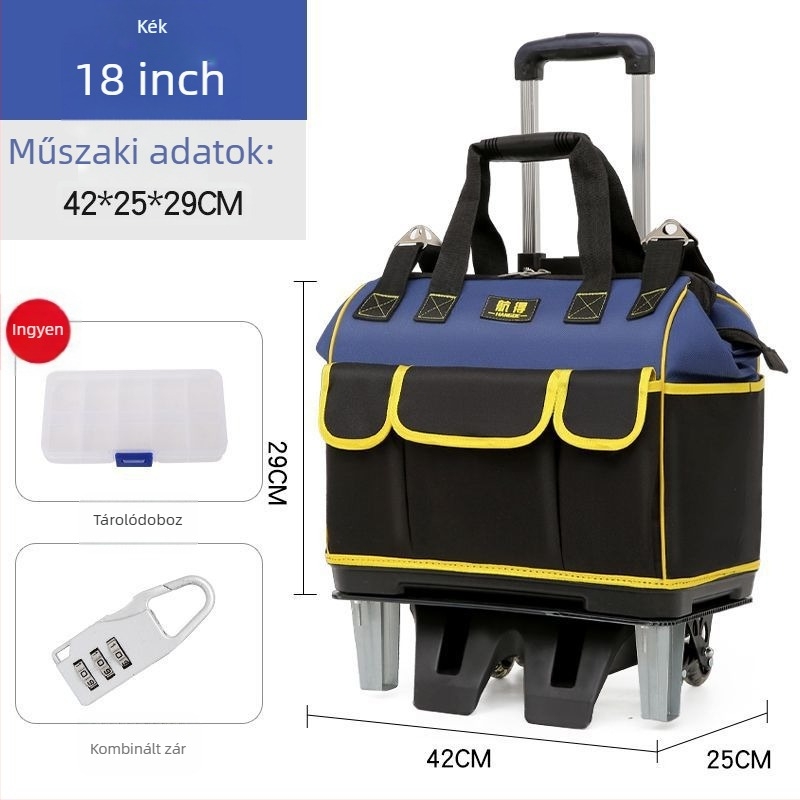 Kerekes szerszámos táska vászonból, megerősített konstrukció, nagy kapacitás, kopásálló, villanyszerelőknek