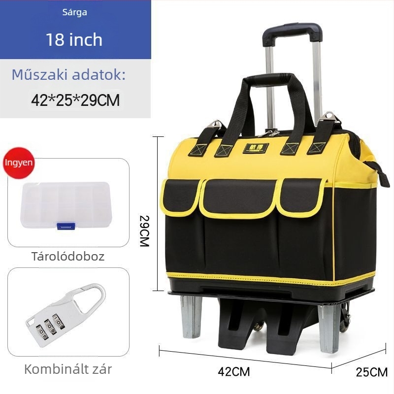 Kerekes szerszámos táska vászonból, megerősített konstrukció, nagy kapacitás, kopásálló, villanyszerelőknek