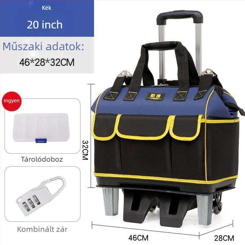 Kerekes szerszámos táska vászonból, megerősített konstrukció, nagy kapacitás, kopásálló, villanyszerelőknek