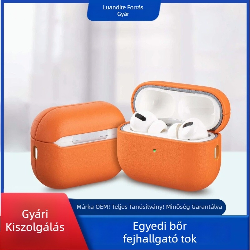 Roland Shell AirPods Pro3 valódi bőr védőtok, dombornyomott felülettel, kompatibil Apple AirPods Pro3