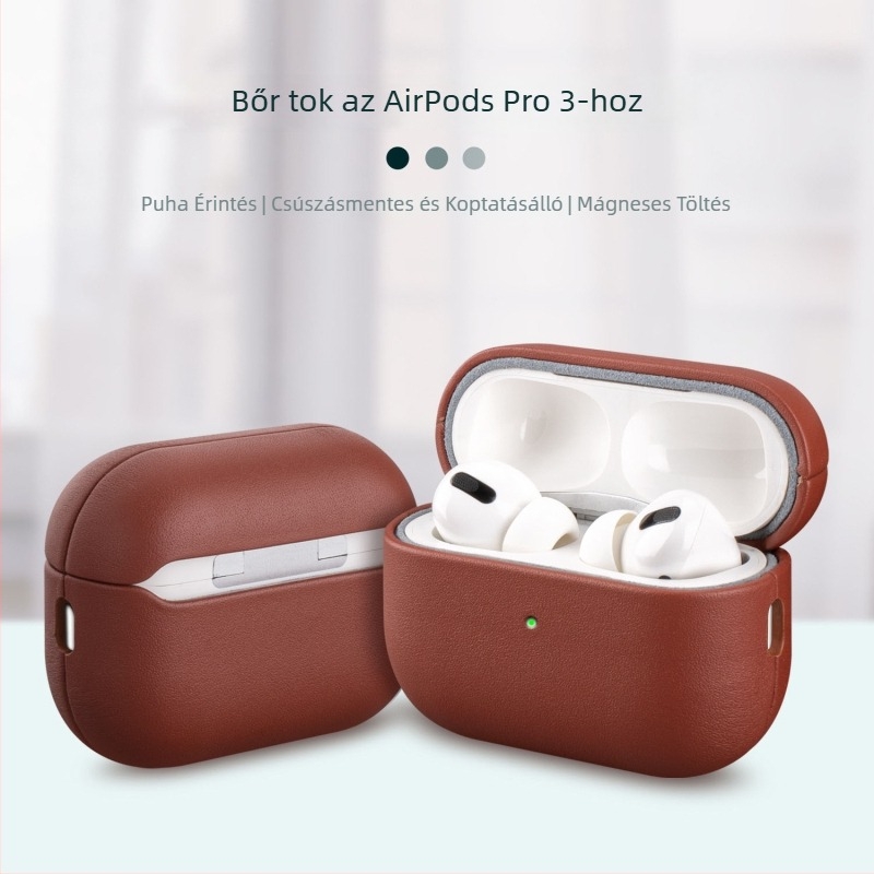 Roland Shell AirPods Pro3 valódi bőr védőtok, dombornyomott felülettel, kompatibil Apple AirPods Pro3
