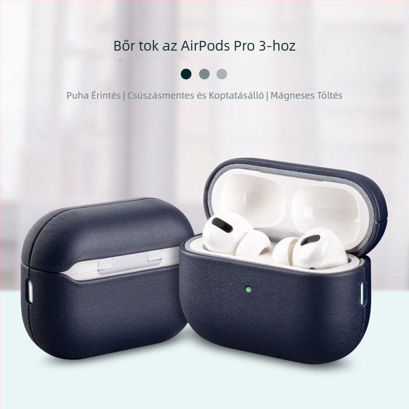Roland Shell AirPods Pro3 valódi bőr védőtok, dombornyomott felülettel, kompatibil Apple AirPods Pro3
