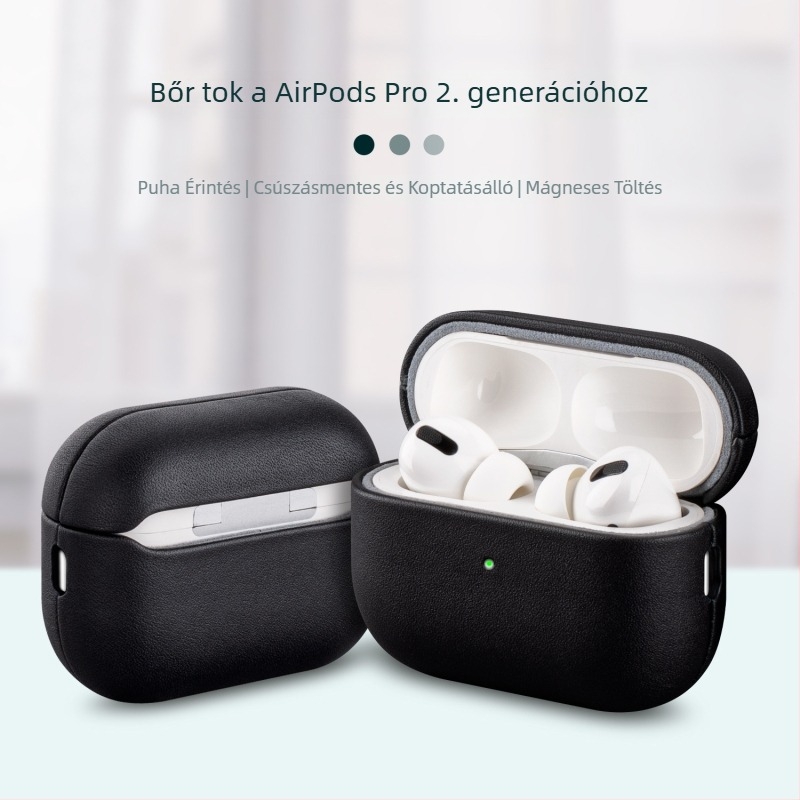Roland Shell AirPods Pro3 valódi bőr védőtok, dombornyomott felülettel, kompatibil Apple AirPods Pro3
