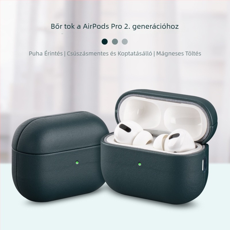 Roland Shell AirPods Pro3 valódi bőr védőtok, dombornyomott felülettel, kompatibil Apple AirPods Pro3