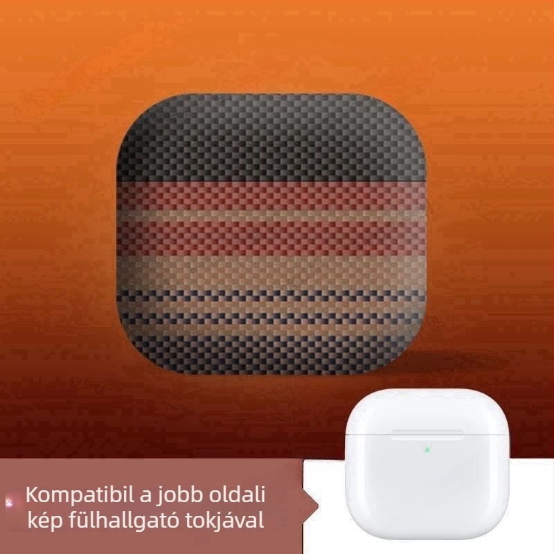 AirPods védőtok - alpesi szénszálas minta, krokodilbőr fólia, általános célú, Apple AirPods-kompatibilis