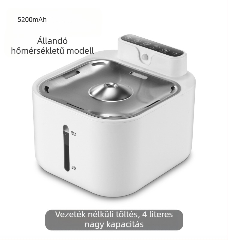 Rozsdamentes acélból készült háziállatvíz-forrás automatikus áramlással, vezeték nélküli, macska tál szűrővel