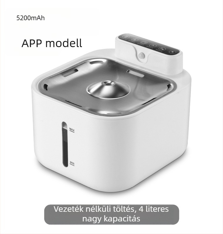 Rozsdamentes acélból készült háziállatvíz-forrás automatikus áramlással, vezeték nélküli, macska tál szűrővel