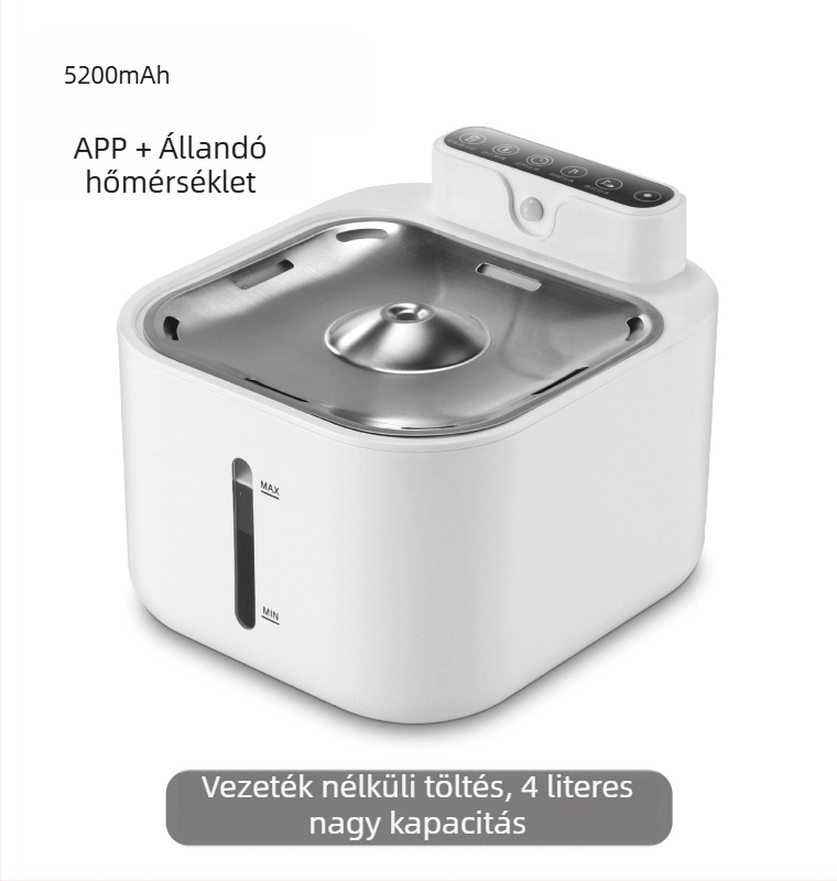 Rozsdamentes acélból készült háziállatvíz-forrás automatikus áramlással, vezeték nélküli, macska tál szűrővel