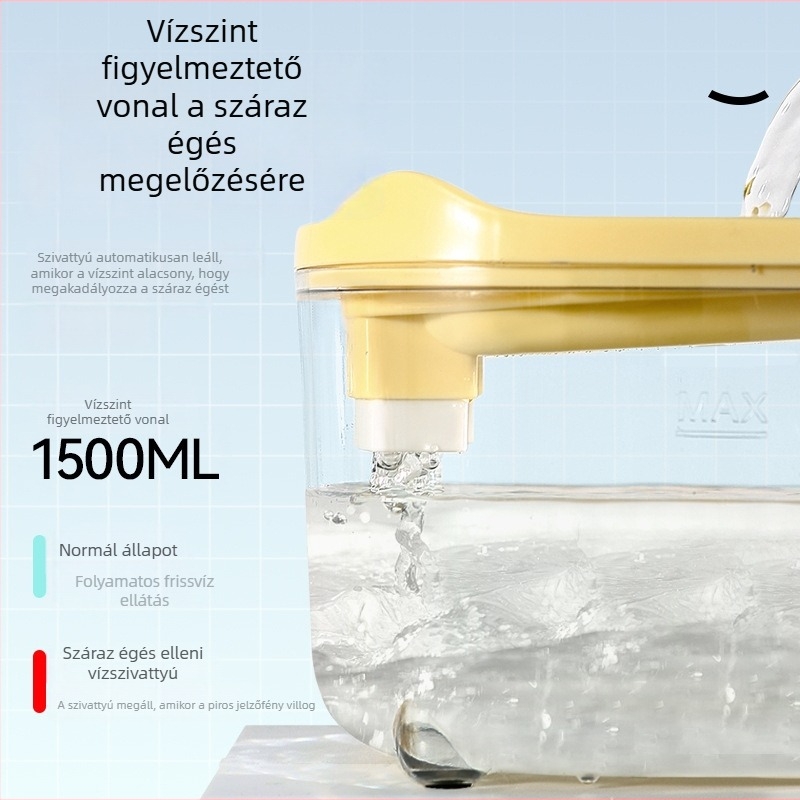 Csendes háziállat itatópohár kettős szűréssel és automatikus vízellátással, USB interfész (macska és kutya számára)