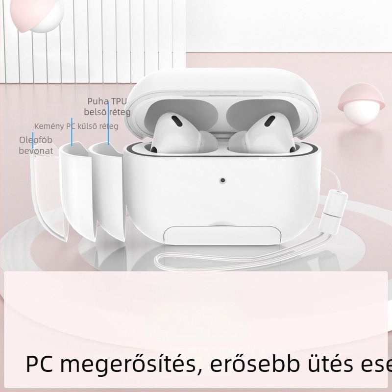 AirPods 4 és AirPods Pro 2 védőtok, egyöntetű színű, kemény burkolat