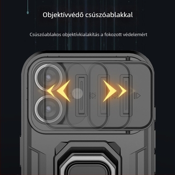 iPhone hátlapi tok állvánnyal, mágneses rögzítéssel és pormentes objektívvédővel