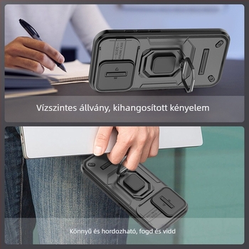 iPhone hátlapi tok állvánnyal, mágneses rögzítéssel és pormentes objektívvédővel
