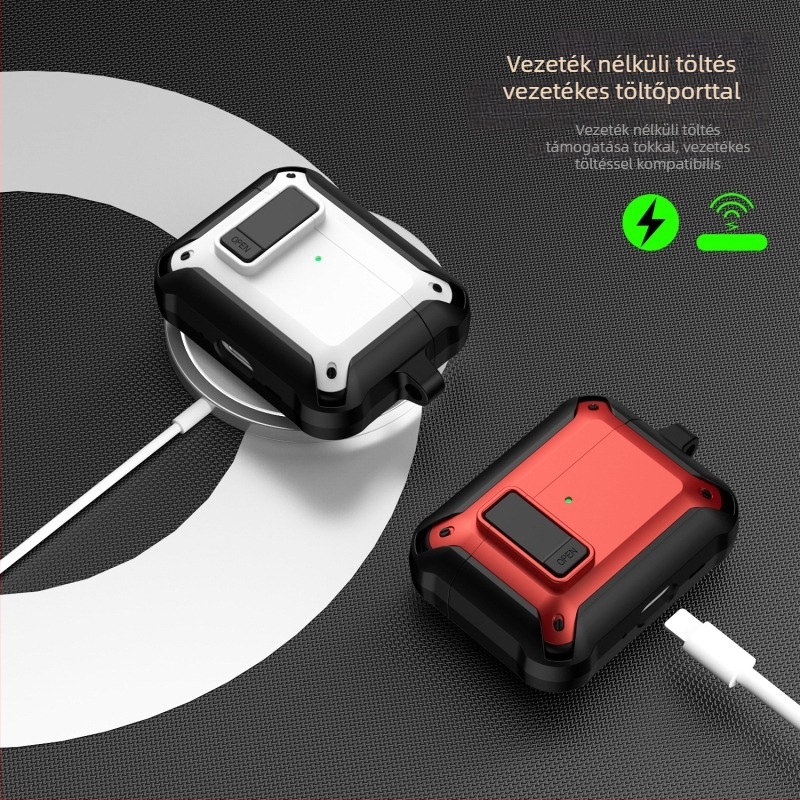 AirPods Pro 3 és AirPods 4 (2. generáció) védőtok zárómechanizmussal, leesés elleni TPU burkolat