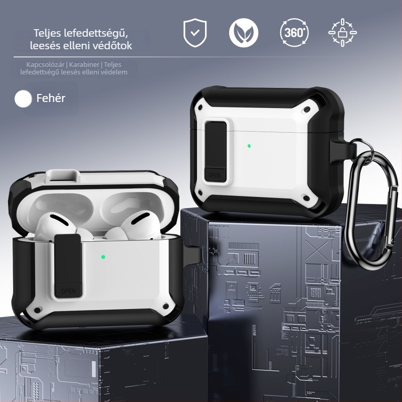 AirPods Pro 3 és AirPods 4 (2. generáció) védőtok zárómechanizmussal, leesés elleni TPU burkolat