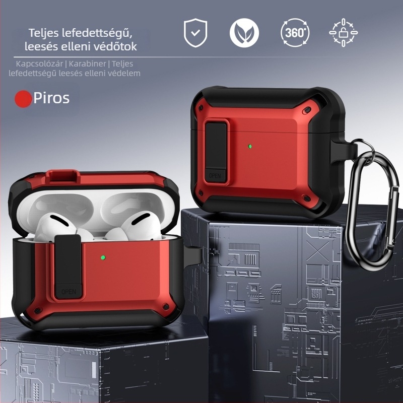 AirPods Pro 3 és AirPods 4 (2. generáció) védőtok zárómechanizmussal, leesés elleni TPU burkolat