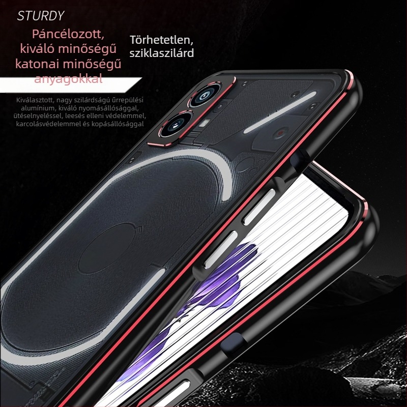 Nothing Phone 1-hez készült átlátszó telefontok fémkerettel, zárócsavaros kivitel, Aurora stílus