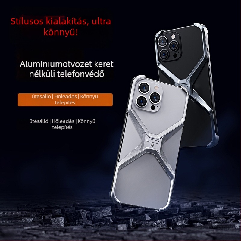 iPhone 17 Pro Maxhoz tervezett alumínium ötvözetű, üreges keret nélküli védőtok hőleadással