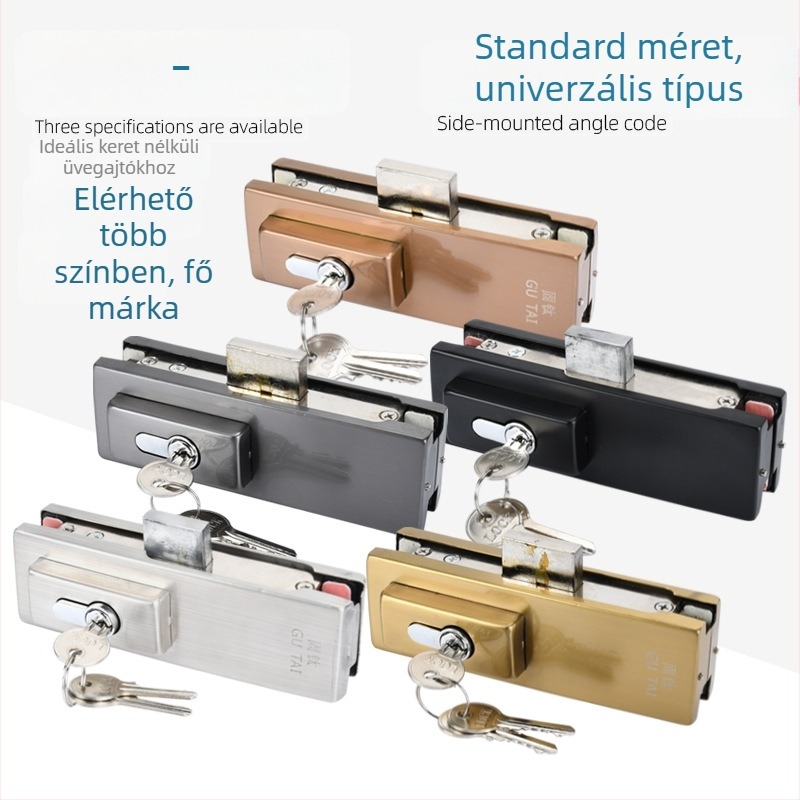 Keret nélküli üvegajtó padlózár rugós alátéttel és ajtócsipeszzel, modell GT-6SDS