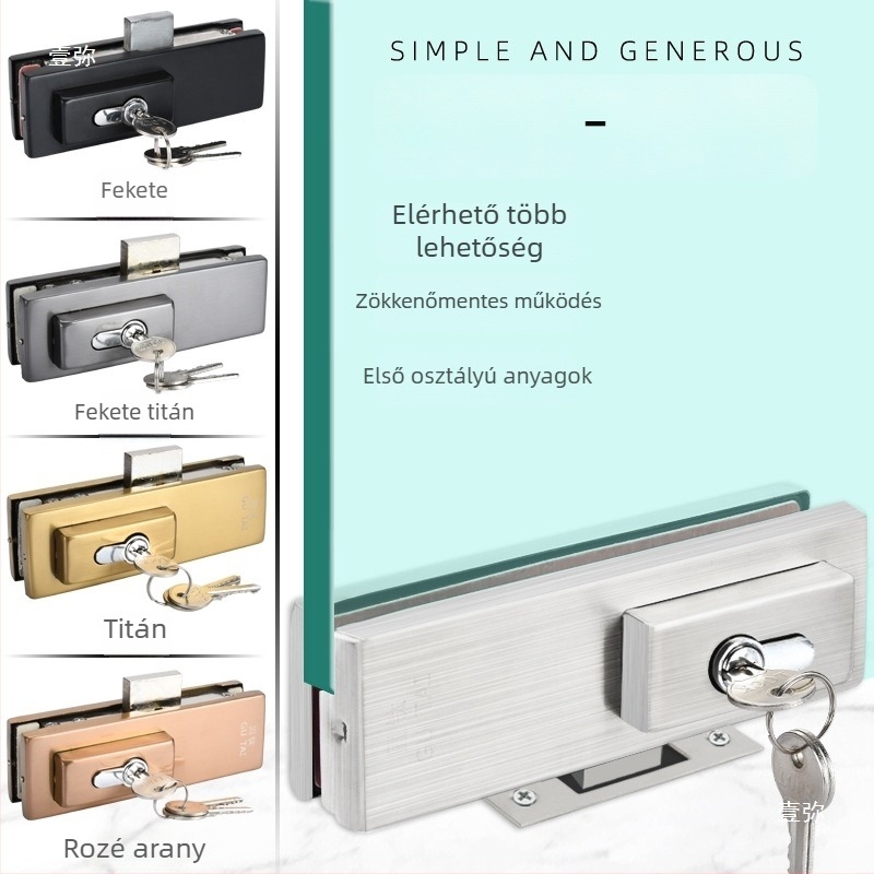 Keret nélküli üvegajtó padlózár rugós alátéttel és ajtócsipeszzel, modell GT-6SDS