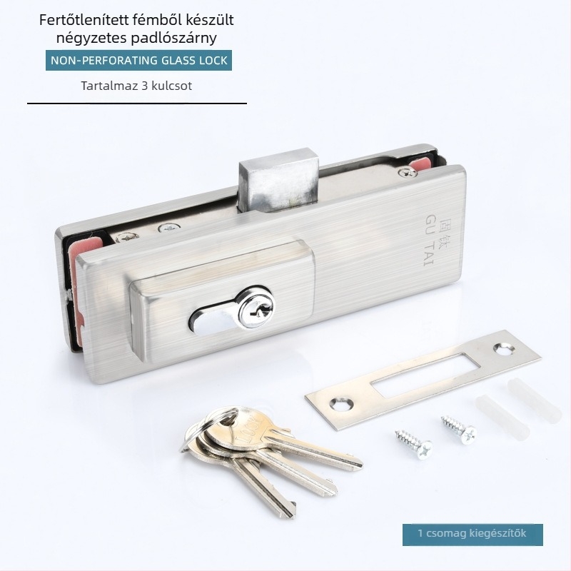 Keret nélküli üvegajtó padlózár rugós alátéttel és ajtócsipeszzel, modell GT-6SDS