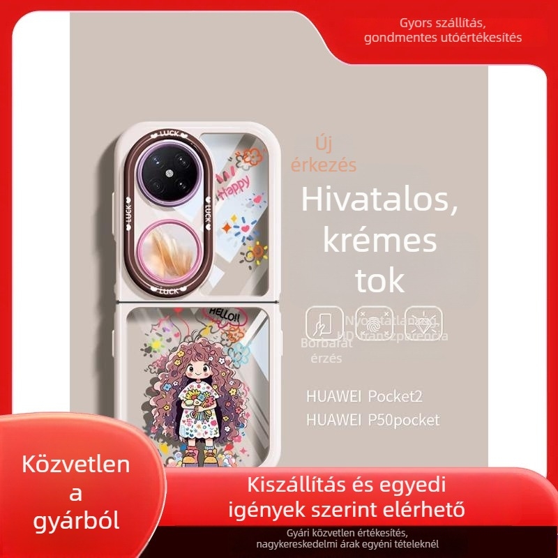 Huawei Pocket2 védőtok, átlátszó, teljes lefedés, kompatibilis a P50 Pocket összecsukható kijelzőjével, kopásálló