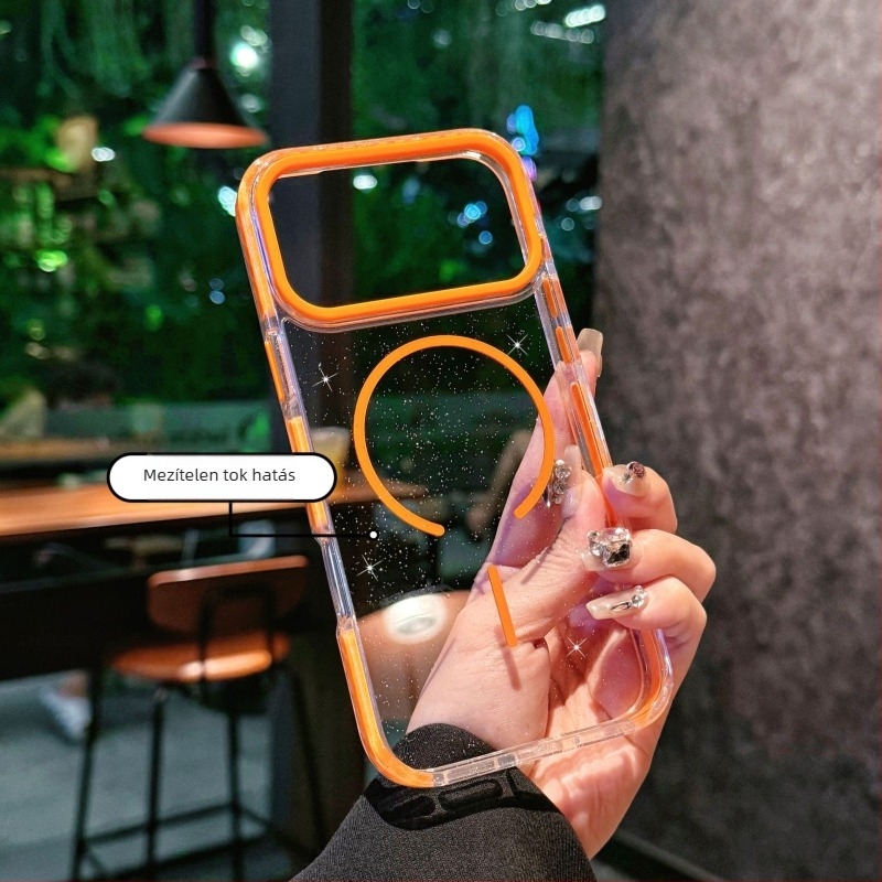 iPhonehoz készült hátlap két tónusú glitterrel, mágneses gyűrűvel és ütésálló védőtok